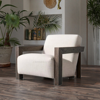 Fauteuil individuel rétro américain en bois massif, luxe léger, en coton et lin, personnalisable, pour salle à manger, loisirs, extérieur et villa