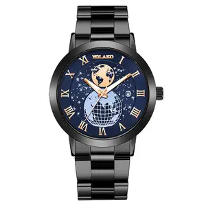 Montre-bracelet en acier inoxydable à la mode pour hommes d'affaires de luxe, avec Logo personnalisé, Design terrestre avec calendrier, Date, WJ-11011