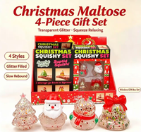 Lot de 4 jouets squishy scintillants de Noël en maltose à montée lente, jouets anti-stress à presser, ensemble de cadeaux de Noël