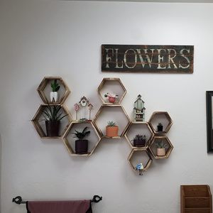 Estante de Pared de Madera Montada EN LA Pared, Estante de Almacenamiento Flotante Hexagonal de Paulownia, Color Marrón Claro - Product Image 5