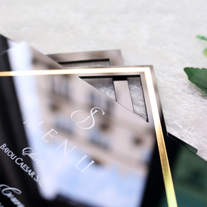 Cartes de <span class=keywords><strong>menu</strong></span> en acrylique noir de forme diamantée de qualité supérieure avec cadre doré pour la restauration de <span class=keywords><strong>mariage</strong></span> et les événements de luxe - Product Image 6