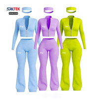 Ensemble de yoga avec veste zippée et pantalon évasé, logo personnalisé, tenue de sport, streetwear Y2k, ensemble 3 pièces pour femmes, vêtements de loisirs