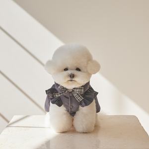 2025 sonbahar ve kış yeni iki parçalı gri yay kazak ceket + kürk eşarp kedi küçük köpek giysileri - Product Image 2