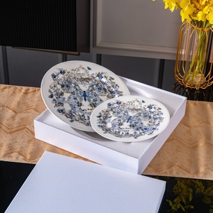 Luxury Blue Flower Design Bone China <b>Plate</b> Eco-Friendly Modern Simple <b>Decorative</b> Cigar Ashtray Non-Toxic Custom Logo Home Hotel - Product Image 1