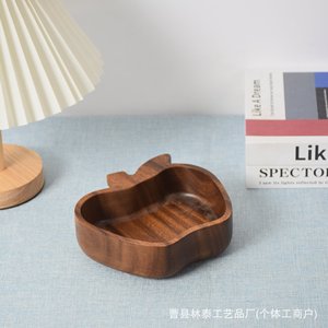 ถาดไม้รูปแอปเปิ้ล สีวอลนัท 15x4.5 ซม. สำหรับเก็บผลไม้ ขนม ถาดตกแต่ง - Product Image 4