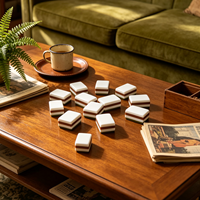 Ensemble de Mahjong américain de luxe en acrylique vert olive à 4 couches, tuiles gravées Danse du Lion chinois et Lotus avec tuiles Joker