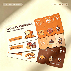 สมุดบัตรกำนัลแบบหลายส่วนที่ออกแบบเองได้สำหรับโปรโมชั่นวันเกิดร้านเค้กทุกแห่ง แผ่นคูปองพิมพ์ออฟเซ็ตพร้อมโลโก้บนกระดาษเคลือบ - Product Image 2