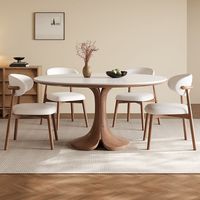 Nouvelle table à manger compacte de luxe léger, style rétro français, en bois et ardoise, avec plateau en pierre frittée massif haut de gamme, finition blanc mat pur et noir