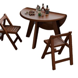 <b>Folding</b> Solid Wood Round <b>Dining</b> <b>Table</b> With Chairs For Small Apartment Home Use Vintage Style Foldable Design - Product Image 5
