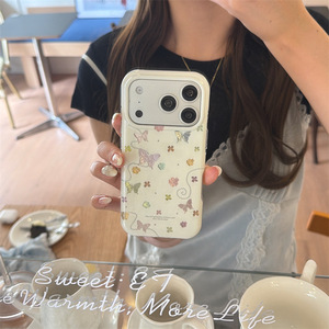 Funda de Teléfono de Doble Capa con Textura Metálica y Diseño de Flores y Mariposas Coloridas al Estilo Coreano para iPhone 17ProMax 16 15 14 - Product Image 4