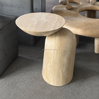 Table d'appoint en marbre à plateau décalé et base tambour incurvée pour villa, hall d'hôtel, salon, projet d'aménagement intérieur résidentiel