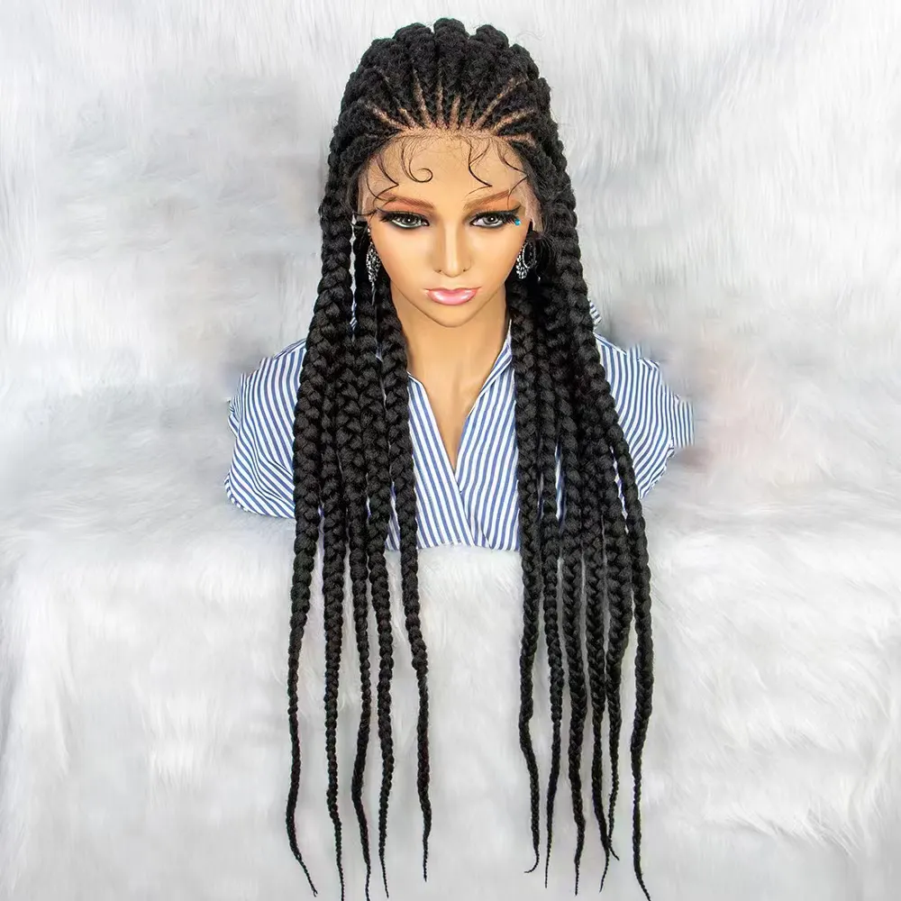 Synthetic Cornrow Braided Full Lace Wigs Long Straight Box Braids Wig With Baby Hair For Black Women Afro Wigs