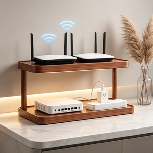 <b>Router</b> Holder With Led Light 3 Tier Wooden Stand For Wifi <b>Router</b> Cable Management Desktop Organizer Office Storage <b>Box</b> - Product Image 1