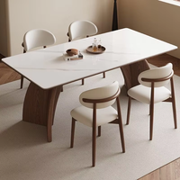 Table de salle à manger extensible en bois massif avec plateau en marbre rectangulaire pour 4 à 6 personnes et ensemble de chaises