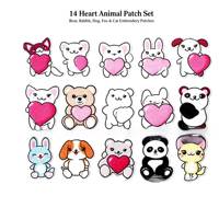 14 patchs autocollants en forme de cœur et d'animaux pour vêtements, chapeaux, sacs, chaussettes, usage quotidien pour cadeaux DIY, activité commerciale, décoration personnalisée