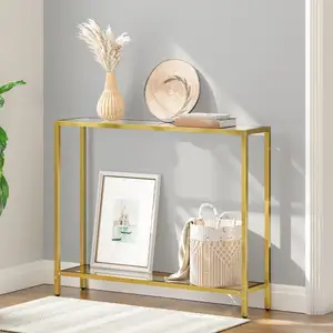 Console de ouro hoobro, mesa de vidro temperado, quadro de mesa de entrada estreita, moldura de metal para sala de estar, dropshipping