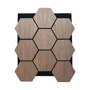 Panneaux acoustiques hexagonaux modernes combinables avec placage <span class=keywords><strong>bois</strong></span> MDF insonorisant, design graphique écologique pour hôtel, bureau, maison - Product Image 3