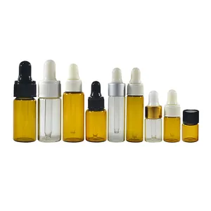 Perfume cosmetic liquid container 1ml 2ml 3ml 5ml 6ml 10ml clear amber glass dropper bottle for essential oil