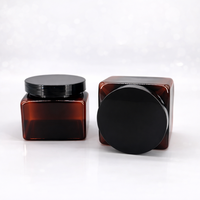 Pot carré en PET ambré personnalisé de 500 ml (16 oz) avec bouchon à vis pour masque capillaire, crème, gommage corporel, emballage cosmétique