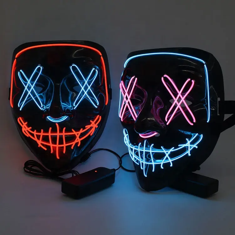 Mascarilla brillante con palabras negras para Halloween, máscaras LED con cara de Horror y sangre para fiesta