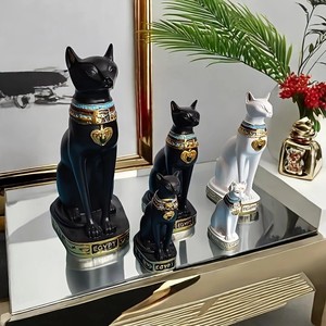 Statuetta di Gatto Egiziano Esotico Ecologica Marca HAOXUAN per Soggiorno e Ingresso, Artigianato in Resina, Divinità Felina Egizia - Product Image 1