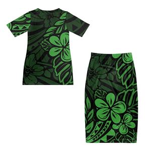 Elegante Completo Due Pezzi <span class=keywords><strong>Verde</strong></span> con Design Tropicale per Donna, Set con Motivo Floreale, Outfit Casual con Top a Maniche Corte e Gonna - Product Image 3