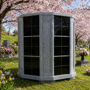 Columbario de 72 nichos con puertas negras, cuerpo principal, lápidas, monumentos y esculturas de granito - Product Image 5