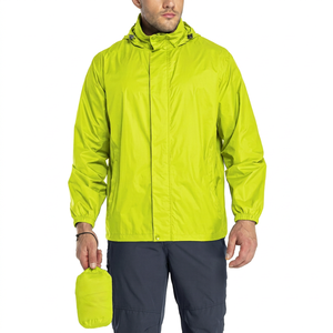Men's Lightweight Waterproof Hooded <b>Jacket</b> Lime Green Casual Spring Outdoor Wear With Zipper Closure And <b>Packable</b> Design - Product Image 1