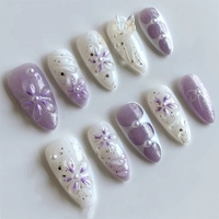 Uñas Postizas Metálicas Estilo InS con Diseño de Mariposa Azul y Serpiente Plateada, Uñas Postizas Y2K para Chicas Modernas, Uñas Postizas Brillantes para los Dedos
