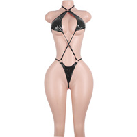 Ensemble de bikini string brillant, tenue de danse exotique avec un col halter chic et un design unique à découpes pour les femmes, tenue de performance et de danse
