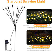 Lumière LED solaire Firefly 6/8/10 IP65 Étanche Lampes de jardin à piquet d'extérieur avec angle de faisceau de 360 degrés et fonction de gradation