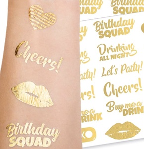 Tatuaje Temporal Metálico Personalizado para Novia <span class=keywords><strong>de</strong></span> Boda Dorada, Arte Corporal, Tatuaje Adhesivo Estampado en Caliente con Lámina Dorada y Plateada - Product Image 1