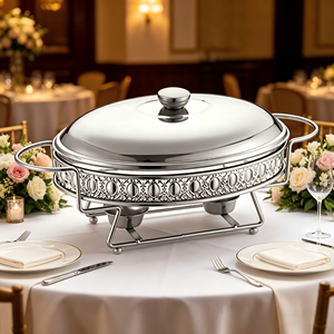 Matériel hôtelier commercial : Réchaud de buffet circulaire en verre résistant à la chaleur, 2,5 L, <span class=keywords><strong>avec</strong></span> couvercle, chauffé à l'alcool, argenté - Product Image 1