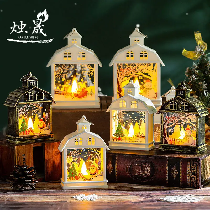 Alta calidad Navidad Vintage mano noche luz simulación aceite lámpara LED ornamento árbol de Navidad colgante bonita decoración