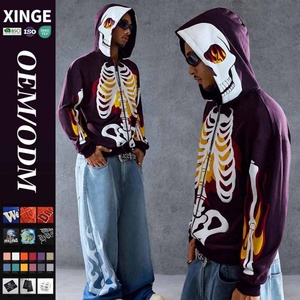 Sudadera con capucha de 500 g/m² de fabricante personalizado, con estampado digital de calavera de Halloween, con cremallera completa para hombre - Product Image 1