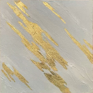 HMS bianco e oro striature incorniciato pittura a olio arte della parete con cornice in oro - Product Image 5