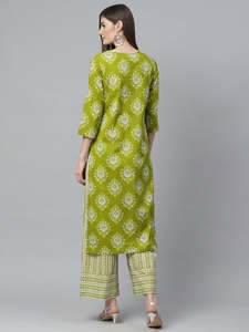 Conjunto de Verano de 2 Piezas con Estampado Floral Verde, Estilo Casual, 100% Algodón, Pantalones Palazzo Largos hasta el Tobillo, Secado Rápido y Ecológico - Product Image 6