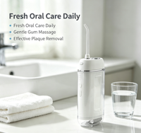 Hydropulseur Portable Sans Fil Rechargeable IPX7 Mini Irrigateur Buccal Réservoir d'Eau Télescopique 190ml Nettoyeur Dentaire