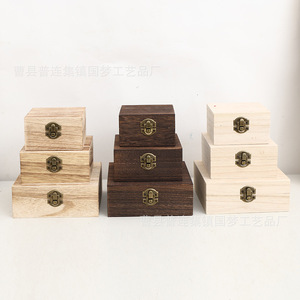 กล่องเก็บของไม้เพาโลเนียแบบเปิดฝา 10x10x6 ซม. กล่องใส่เครื่องประดับไม้สไตล์วินเทจ กล่องของขวัญสำหรับวางบนโต๊ะ - Product Image 1