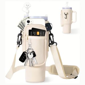 Porte-bouteille d'eau en néoprène isolé, sac bandoulière avec sangle réglable et poches zippées pour une utilisation en extérieur - Product Image 3