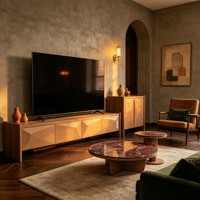 Meuble TV en bois grainé, ensemble de tables basses gigognes rondes, plateau effet marbre, meuble de rangement, mobilier de salon, vente en gros