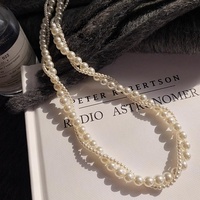 Collier double couche en bambou et perles géométriques pour femme, style sportif, inaltérable, polyvalent, haut de gamme, idéal pour l'été, bijou simple pour la clavicule