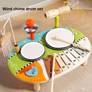 CE CPC Jeu de piano à tambour en bois aux couleurs vives Jouet musical éducatif précoce multifonctionnel pour bébé - Product Image 1