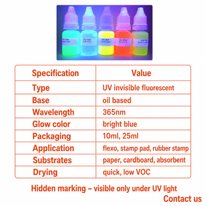 Inchiostro UV invisibile per stampa flessografica 10ml 25ml, fluorescente evanescente per verifica documenti di sicurezza - Product Image 3