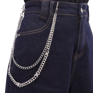 Cadena de pantalón y cintura Yueli Thorny Cuban de acero inoxidable, estilo Hip Hop Punk, con doble anillo y diseño de púas blancas en K, para uso diario. - Product Image 2