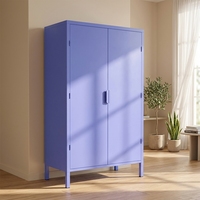 Armoire de chambre élégante à 2 portes battantes, armoire métallique, série couleur claire, personnalisable avec tringles à vêtements solides, pieds et étagères