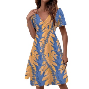 Servicio de diseñador uno a uno, vestido de poliéster personalizado de Maile y Pikake Lei para mujer, vestido holgado de manga corta con estampado de verano a pedido - Product Image 4