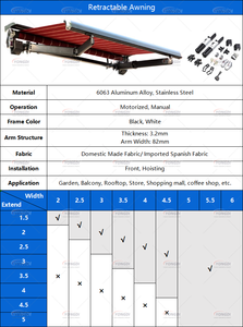 Ngoài trời sang trọng hiện đại cơ giới có thể thu vào Hợp kim nhôm PVC Patio mái hiên điều khiển từ xa gấp cánh tay tán - Product Image 2