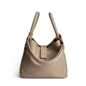 Soft cowhide handbag for women Unique design genuine leather bucket bag shoulder bag Blank label bag Multiple use methods