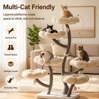 Arbre à chat de luxe en fer et bois, style décoration intérieure, avec plusieurs plateformes de repos en peluche et griffoir en sisal, pour plusieurs chats
